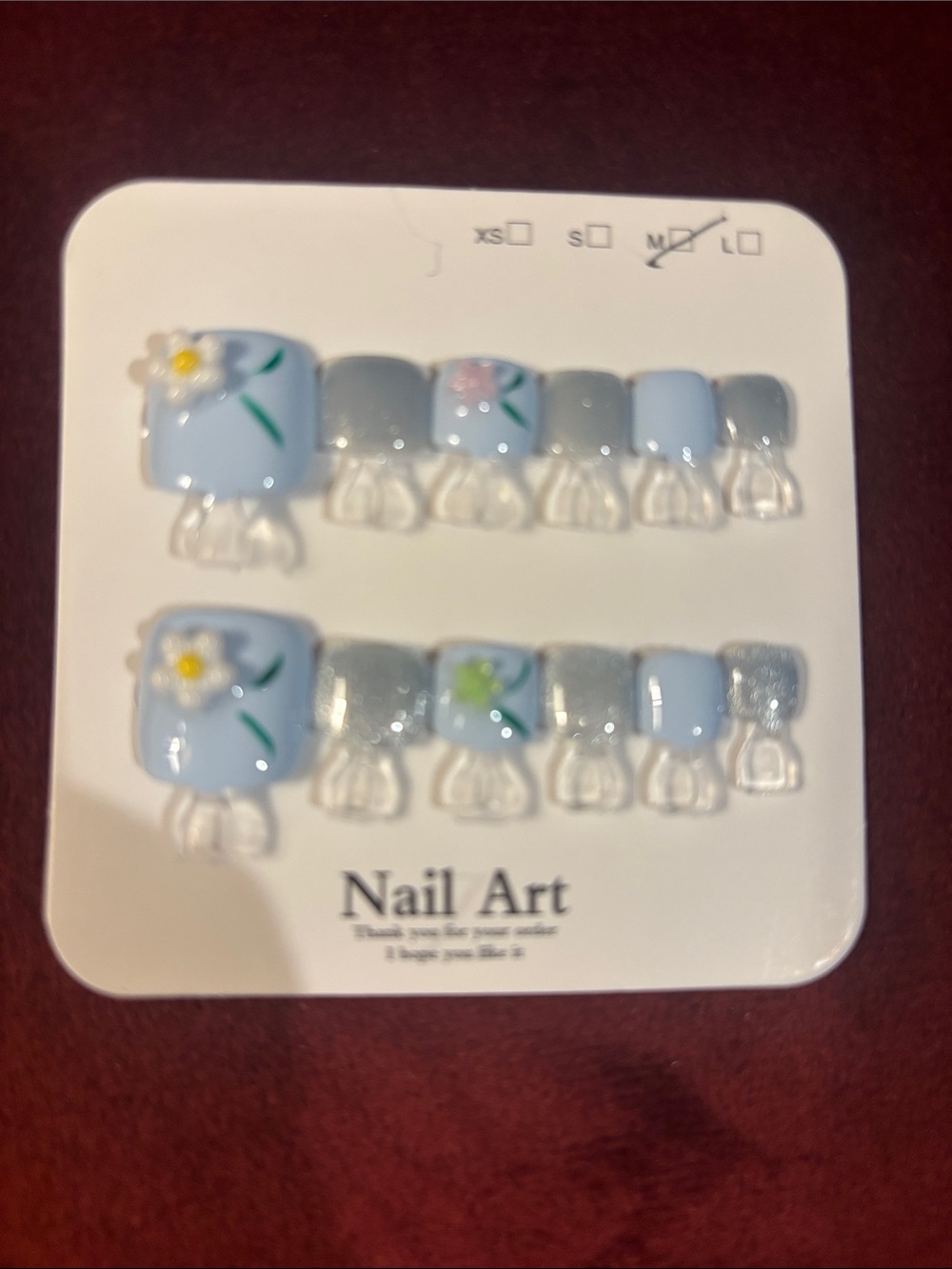 Light Blue Floral Kids Press-On Toe Nails